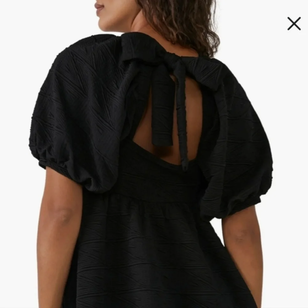 NEW Free People Violet Puff Sleeve Baby Doll Mini Dress Size S Black